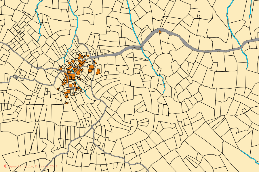 Mappa catastale del centro di Bedonia: particelle e fabbricati, cartografia Agenzia delle Entrate