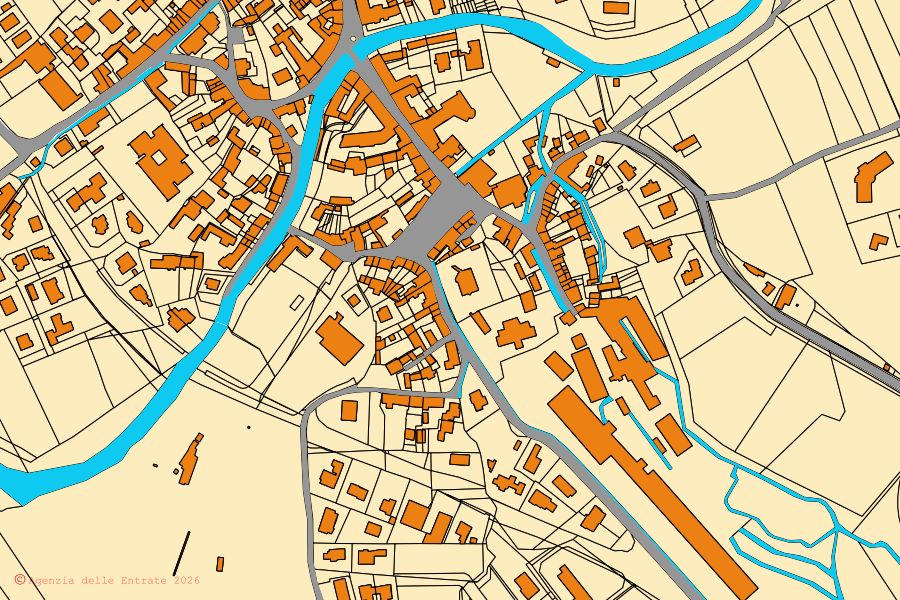 Mappa catastale del centro di Beinette: particelle e fabbricati, cartografia Agenzia delle Entrate