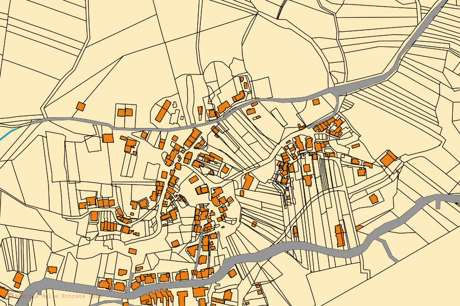 Mappa catastale del centro di Bella: particelle e fabbricati, cartografia Agenzia delle Entrate