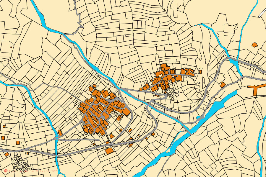 Mappa catastale del centro di Bellino: particelle e fabbricati, cartografia Agenzia delle Entrate