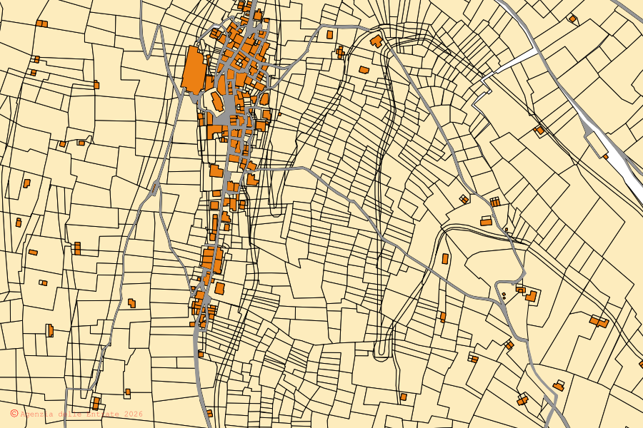 Mappa catastale del centro di Bema: particelle e fabbricati, cartografia Agenzia delle Entrate