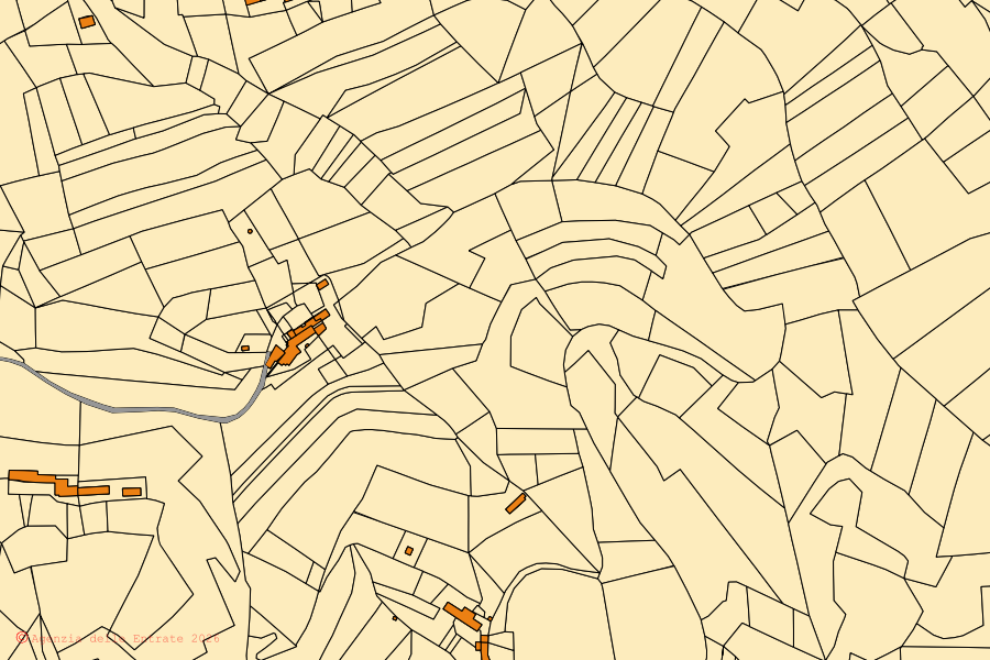 Mappa catastale del centro di Benevello: particelle e fabbricati, cartografia Agenzia delle Entrate