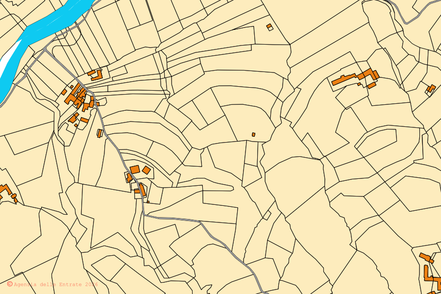 Mappa catastale del centro di Bergolo: particelle e fabbricati, cartografia Agenzia delle Entrate