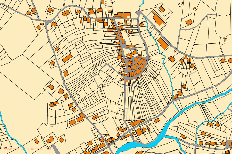Mappa catastale del centro di Bianchi: particelle e fabbricati, cartografia Agenzia delle Entrate