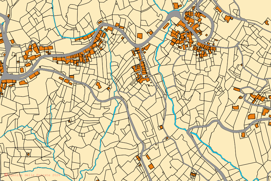 Mappa catastale del centro di Bioglio: particelle e fabbricati, cartografia Agenzia delle Entrate