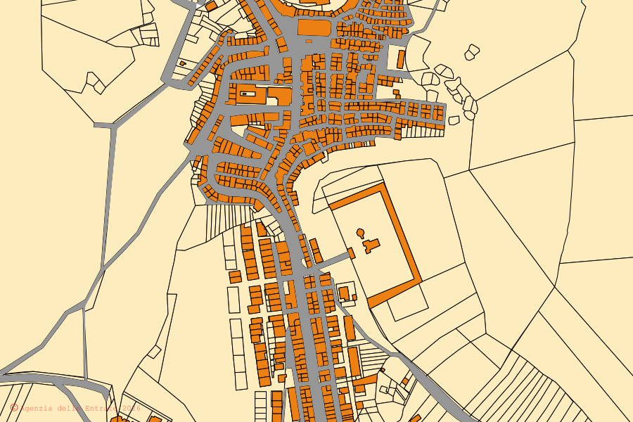 Mappa catastale del centro di Bisaccia: particelle e fabbricati, cartografia Agenzia delle Entrate