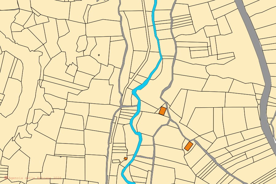 Mappa catastale del centro di Bisegna: particelle e fabbricati, cartografia Agenzia delle Entrate