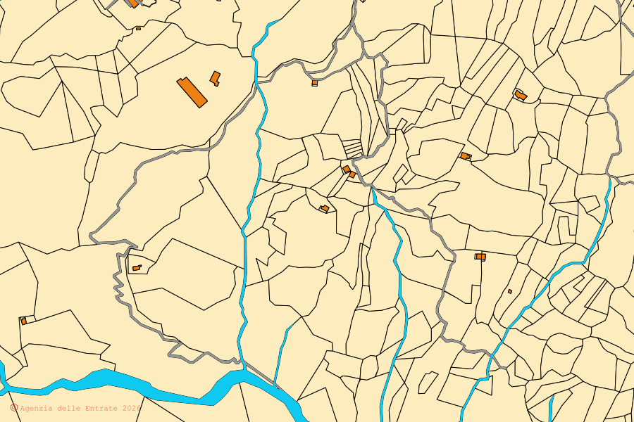 Mappa catastale del centro di Bocchigliero: particelle e fabbricati, cartografia Agenzia delle Entrate