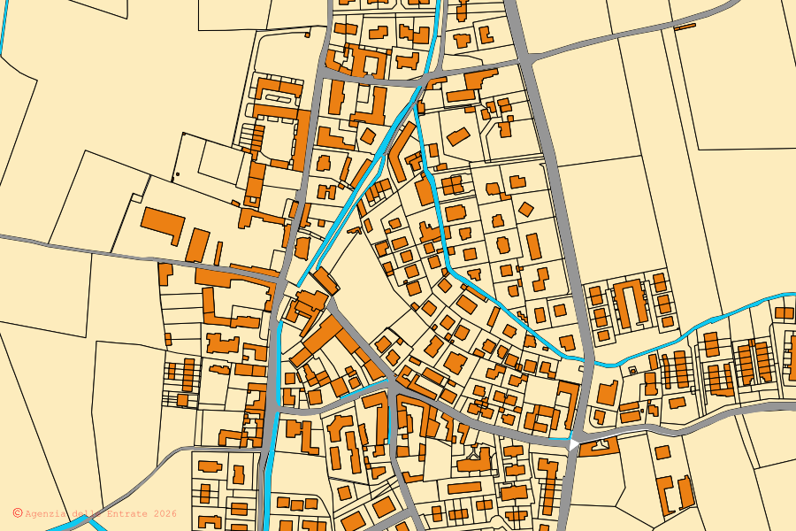 Mappa catastale del centro di Boffalora d'Adda: particelle e fabbricati, cartografia Agenzia delle Entrate