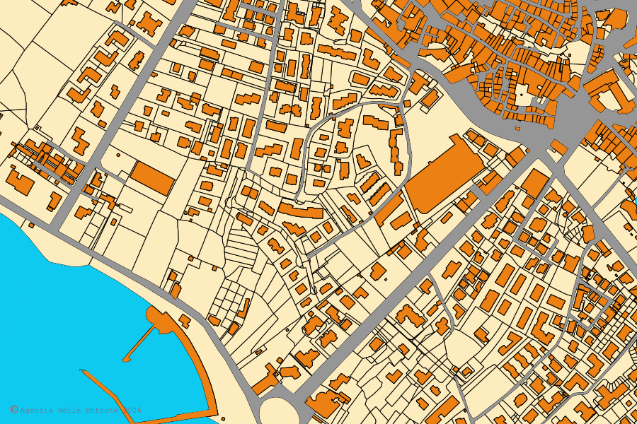 Mappa catastale del centro di Bolsena: particelle e fabbricati, cartografia Agenzia delle Entrate