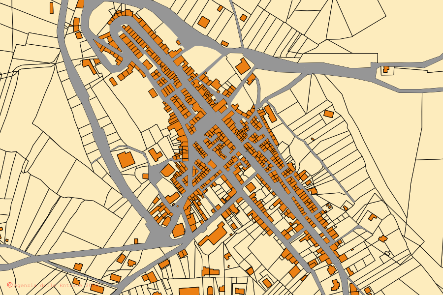 Mappa catastale del centro di Bompensiere: particelle e fabbricati, cartografia Agenzia delle Entrate