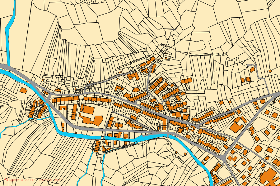 Mappa catastale del centro di Bordano: particelle e fabbricati, cartografia Agenzia delle Entrate