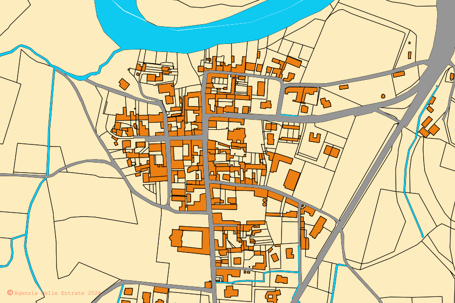 Mappa catastale del centro di Bordolano: particelle e fabbricati, cartografia Agenzia delle Entrate