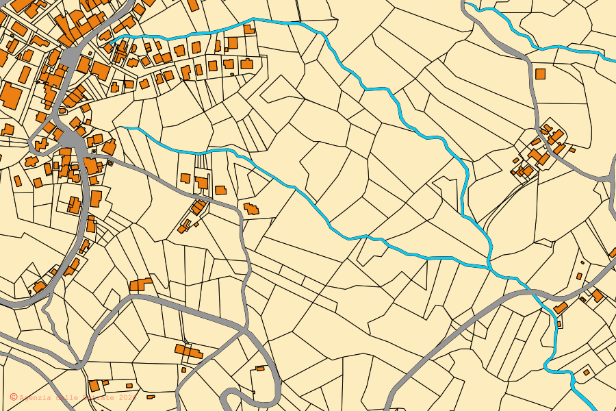 Mappa catastale del centro di Bore: particelle e fabbricati, cartografia Agenzia delle Entrate