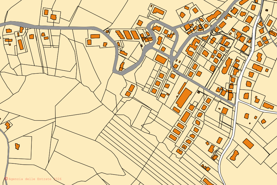 Mappa catastale del centro di Borghi: particelle e fabbricati, cartografia Agenzia delle Entrate