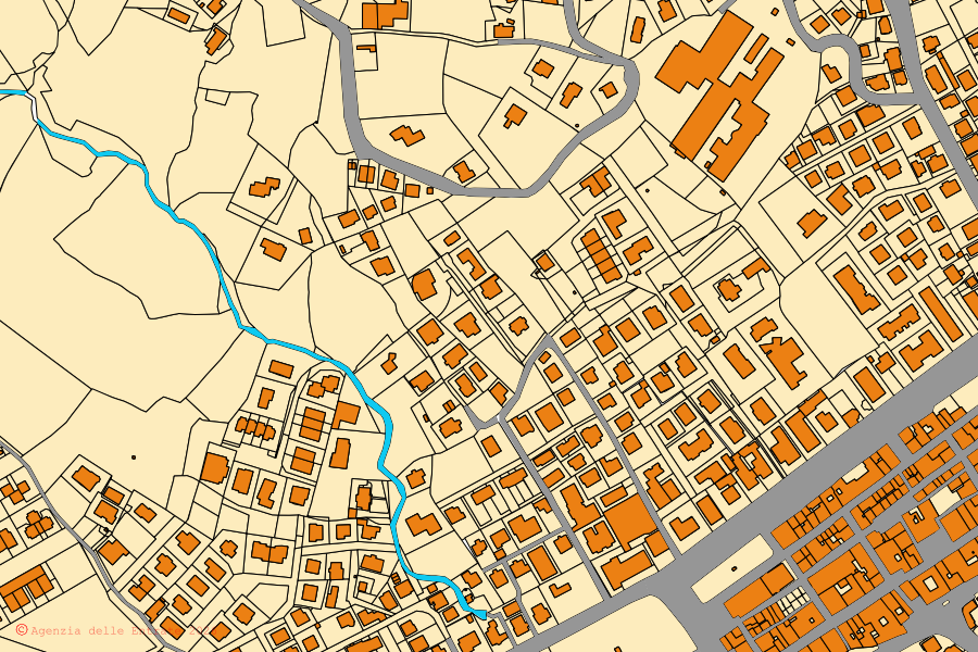 Mappa catastale del centro di Borgo Val di Taro: particelle e fabbricati, cartografia Agenzia delle Entrate