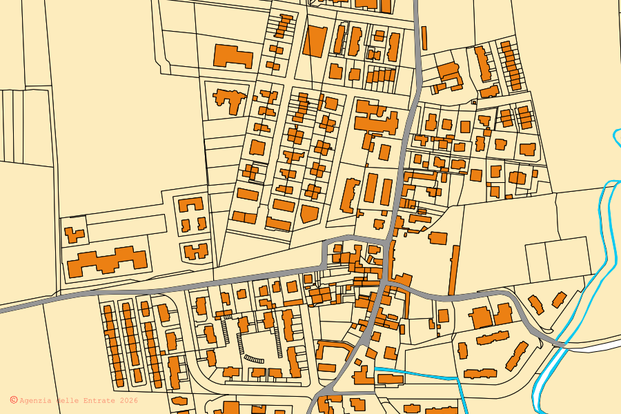 Mappa catastale del centro di Bornasco: particelle e fabbricati, cartografia Agenzia delle Entrate