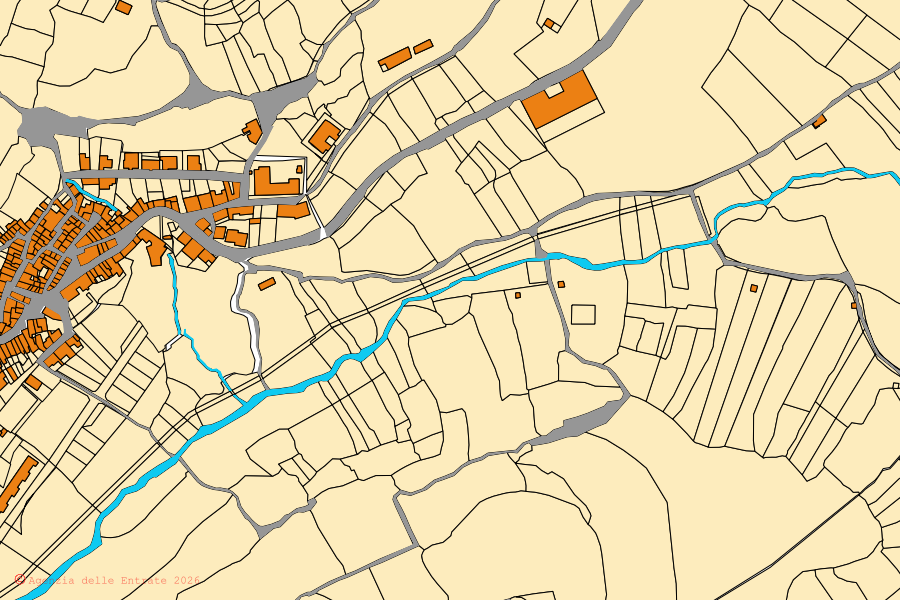 Mappa catastale del centro di Borutta: particelle e fabbricati, cartografia Agenzia delle Entrate