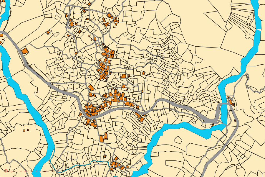 Mappa catastale del centro di Borzonasca: particelle e fabbricati, cartografia Agenzia delle Entrate