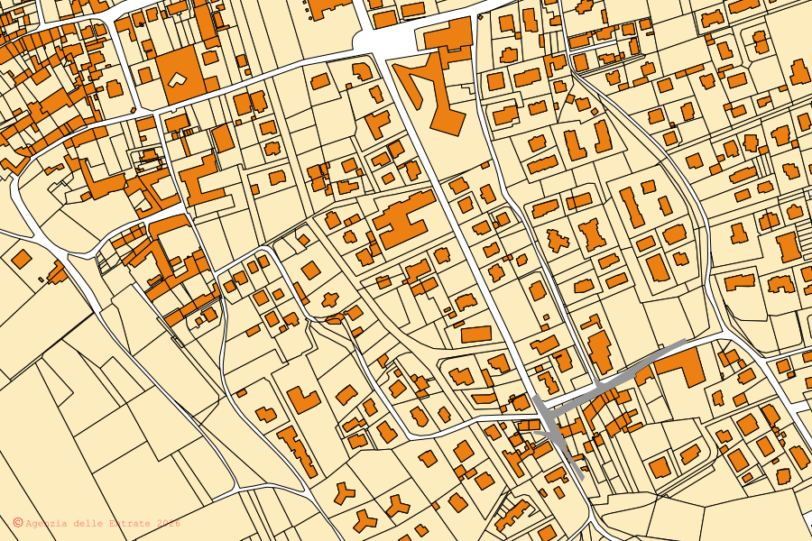 Mappa catastale del centro di Bottanuco: particelle e fabbricati, cartografia Agenzia delle Entrate