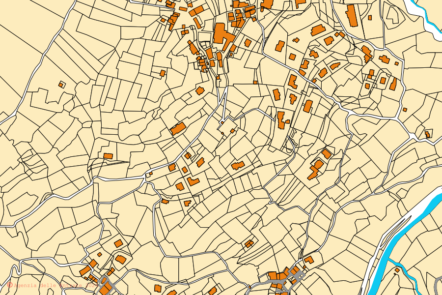 Mappa catastale del centro di Bracca: particelle e fabbricati, cartografia Agenzia delle Entrate
