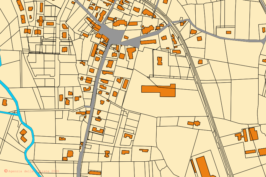 Mappa catastale del centro di Breda di Piave: particelle e fabbricati, cartografia Agenzia delle Entrate