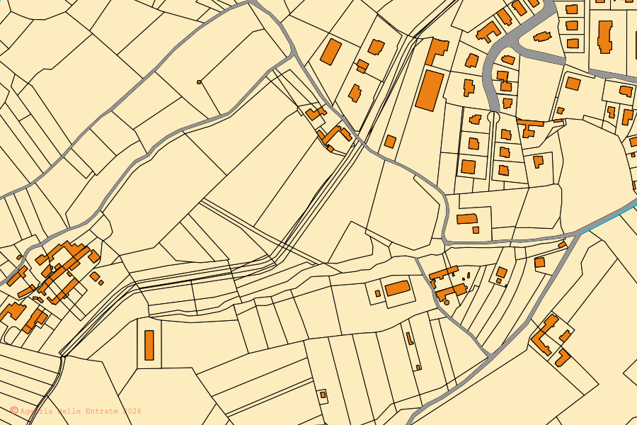 Mappa catastale del centro di Bricherasio: particelle e fabbricati, cartografia Agenzia delle Entrate