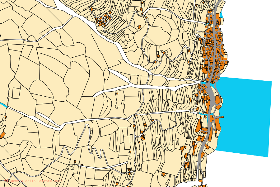 Mappa catastale del centro di Brienno: particelle e fabbricati, cartografia Agenzia delle Entrate