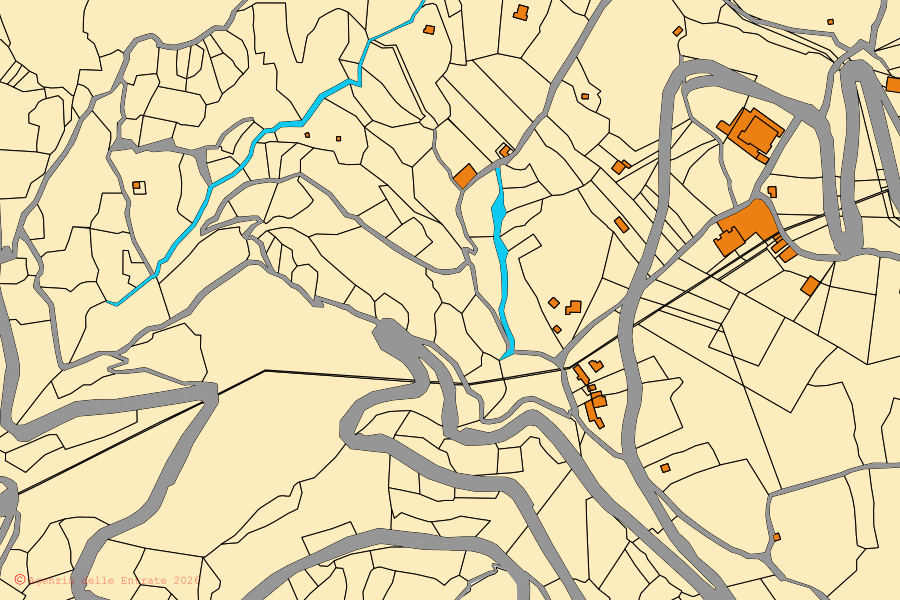 Mappa catastale del centro di Brindisi Montagna: particelle e fabbricati, cartografia Agenzia delle Entrate