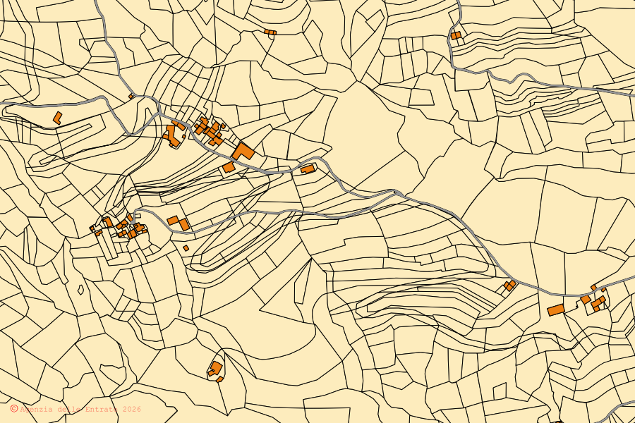 Mappa catastale del centro di Brondello: particelle e fabbricati, cartografia Agenzia delle Entrate