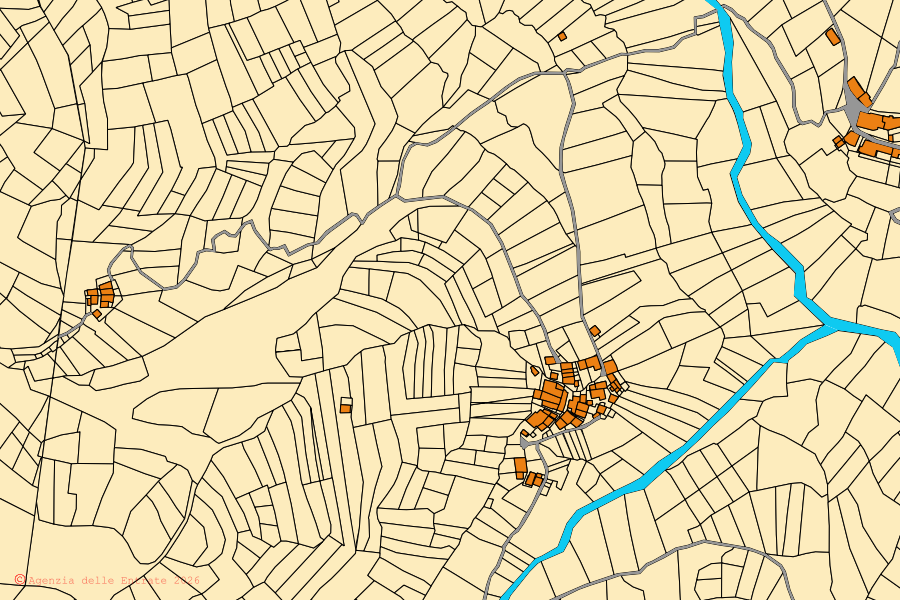 Mappa catastale del centro di Brossasco: particelle e fabbricati, cartografia Agenzia delle Entrate
