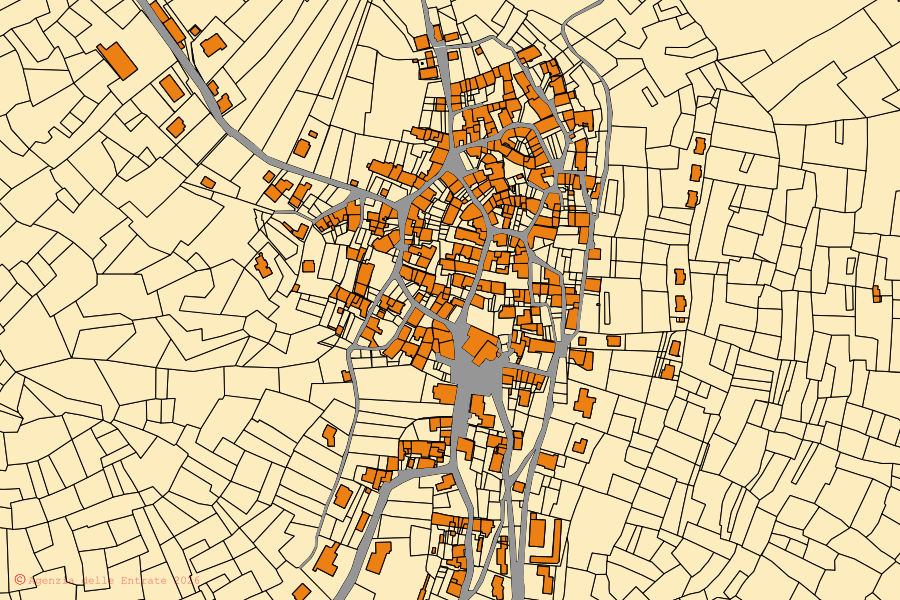 Mappa catastale del centro di Brosso: particelle e fabbricati, cartografia Agenzia delle Entrate