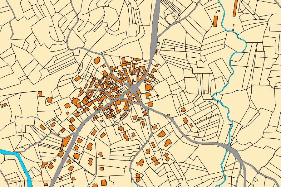 Mappa catastale del centro di Brovello-Carpugnino: particelle e fabbricati, cartografia Agenzia delle Entrate