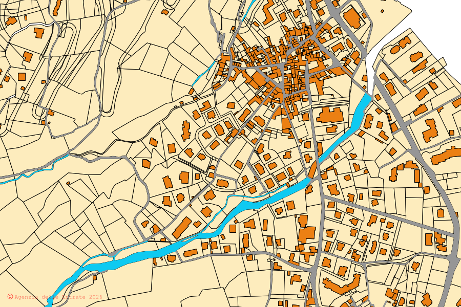 Mappa catastale del centro di Brusimpiano: particelle e fabbricati, cartografia Agenzia delle Entrate