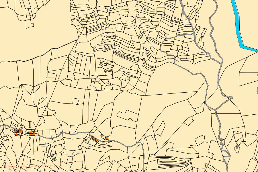 Mappa catastale del centro di Bruzolo: particelle e fabbricati, cartografia Agenzia delle Entrate