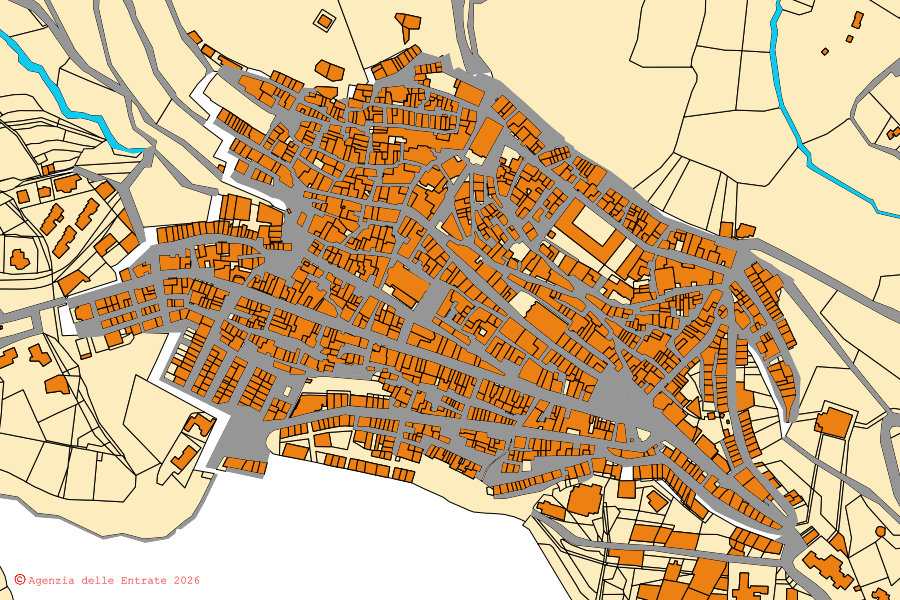 Mappa catastale del centro di Buccheri: particelle e fabbricati, cartografia Agenzia delle Entrate