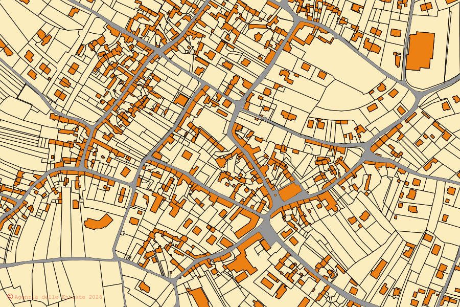 Mappa catastale del centro di Budoia: particelle e fabbricati, cartografia Agenzia delle Entrate