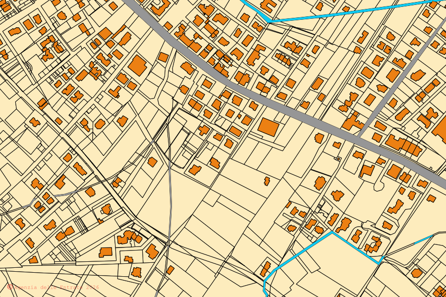 Mappa catastale del centro di Budoni: particelle e fabbricati, cartografia Agenzia delle Entrate