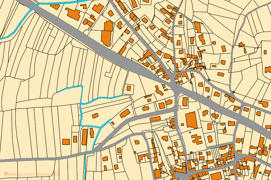 Mappa catastale del centro di Buja: particelle e fabbricati, cartografia Agenzia delle Entrate