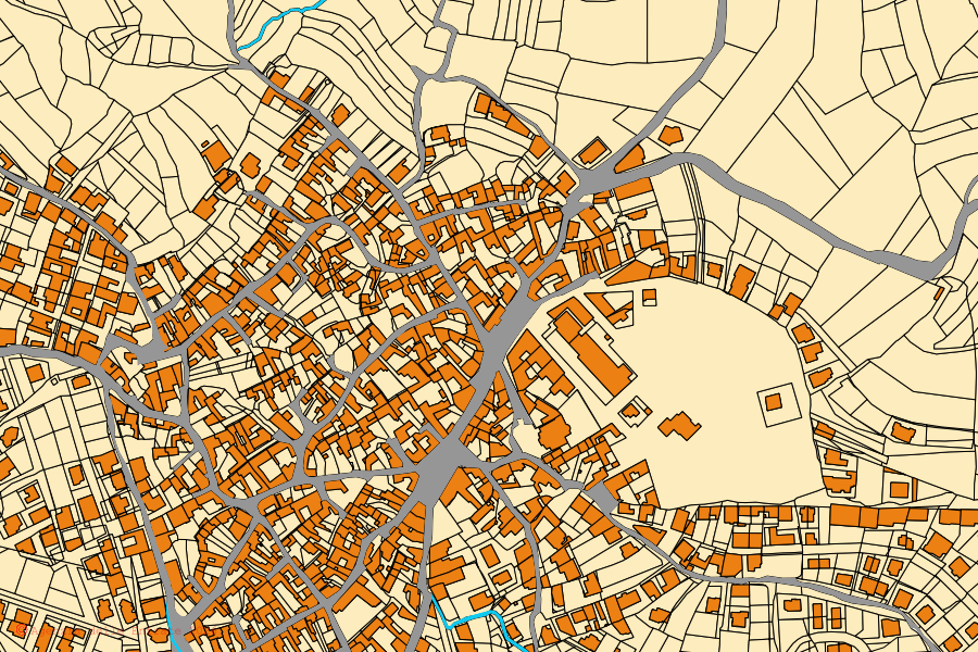 Mappa catastale del centro di Burcei: particelle e fabbricati, cartografia Agenzia delle Entrate