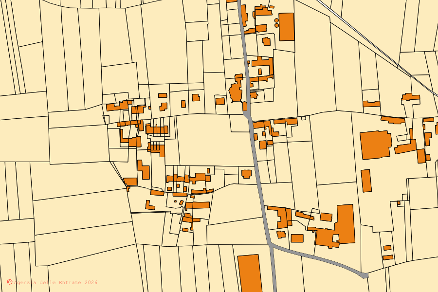 Mappa catastale del centro di Buriasco: particelle e fabbricati, cartografia Agenzia delle Entrate