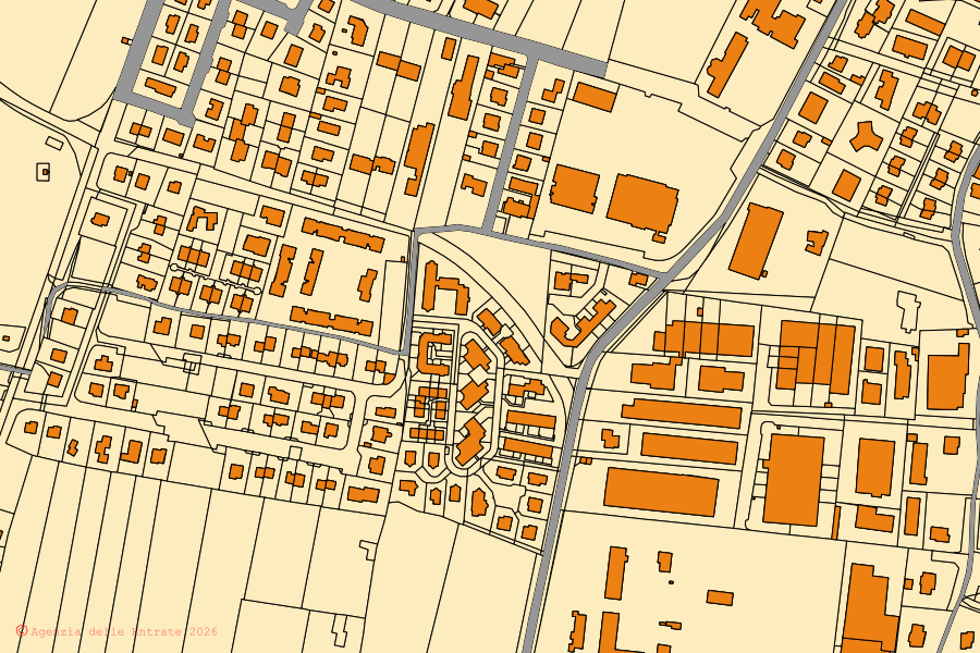Mappa catastale del centro di Busnago: particelle e fabbricati, cartografia Agenzia delle Entrate