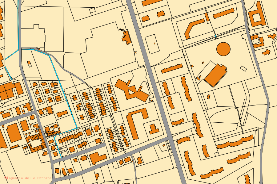 Mappa catastale del centro di Bussero: particelle e fabbricati, cartografia Agenzia delle Entrate