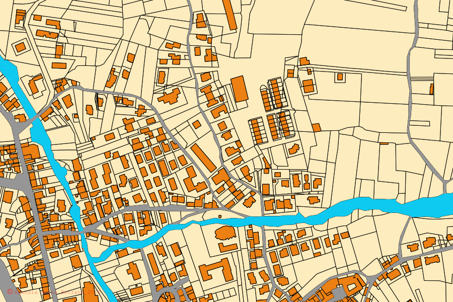 Mappa catastale del centro di Bussi sul Tirino: particelle e fabbricati, cartografia Agenzia delle Entrate