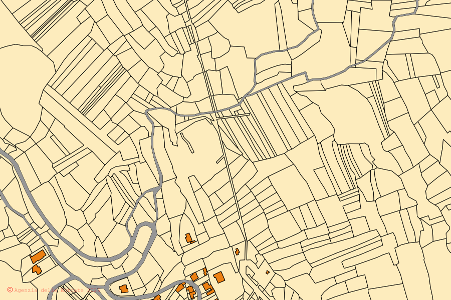Mappa catastale del centro di Cagnano Amiterno: particelle e fabbricati, cartografia Agenzia delle Entrate