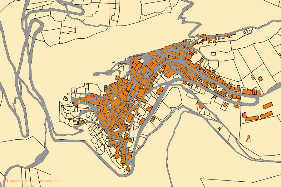 Mappa catastale del centro di Cairano: particelle e fabbricati, cartografia Agenzia delle Entrate