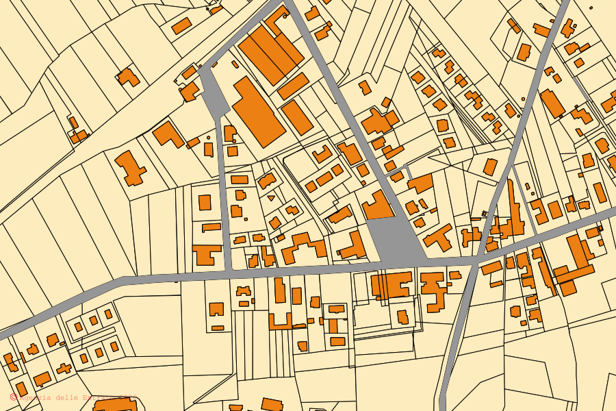 Mappa catastale del centro di Calamandrana: particelle e fabbricati, cartografia Agenzia delle Entrate