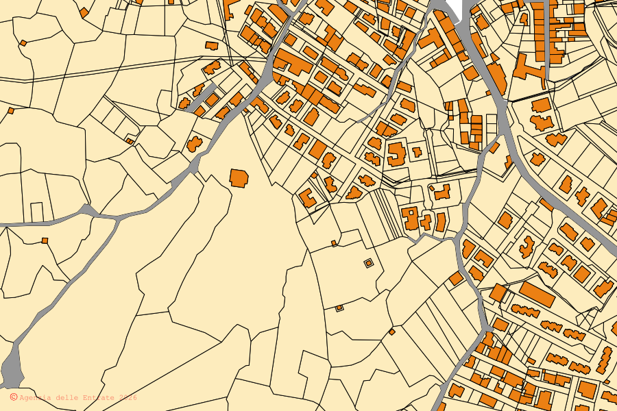 Mappa catastale del centro di Calangianus: particelle e fabbricati, cartografia Agenzia delle Entrate