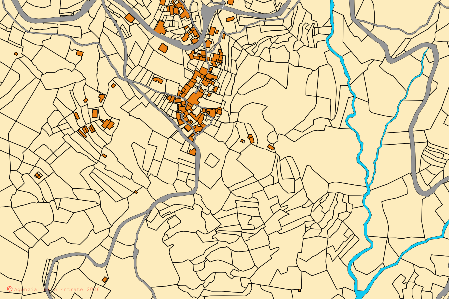 Mappa catastale del centro di Calice al Cornoviglio: particelle e fabbricati, cartografia Agenzia delle Entrate