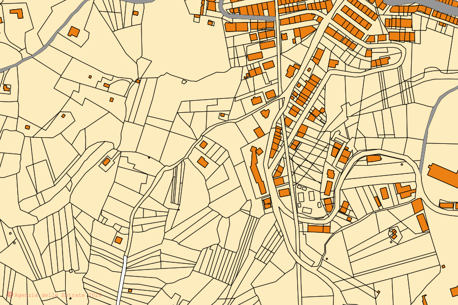 Mappa catastale del centro di Calitri: particelle e fabbricati, cartografia Agenzia delle Entrate